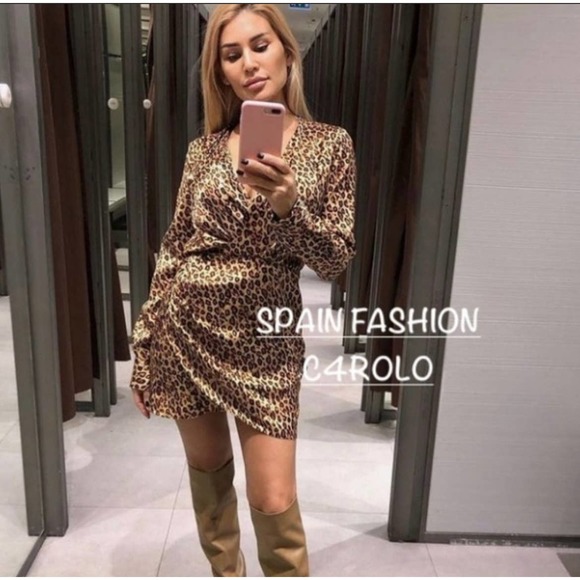 ZARA SATIN EFFECT PRINT DRESS LEOPARD - Picture 2 of 12